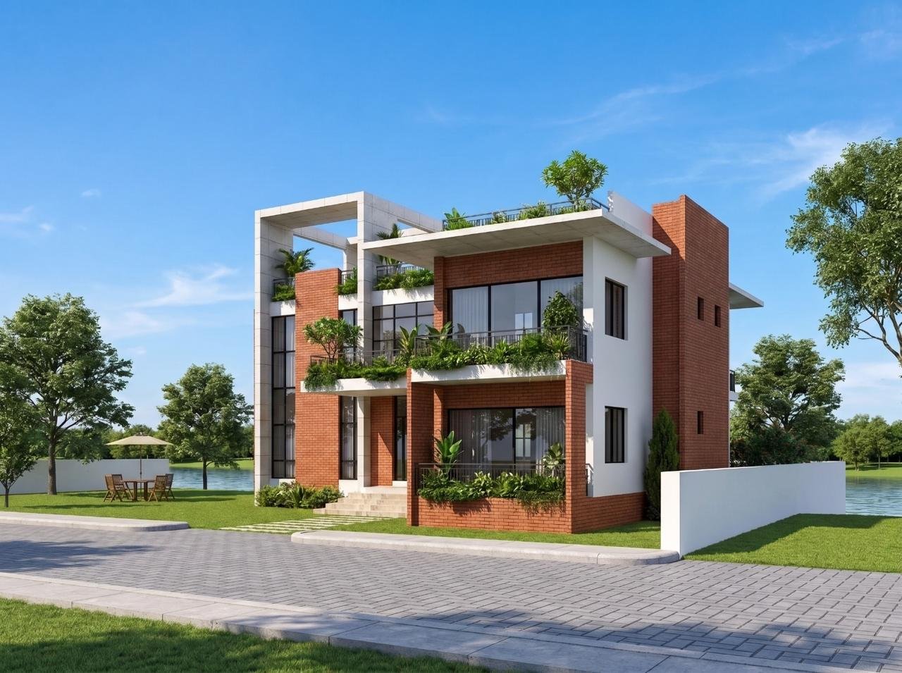 Mr. Saiful Residence - riverside elevation, Munshiganj