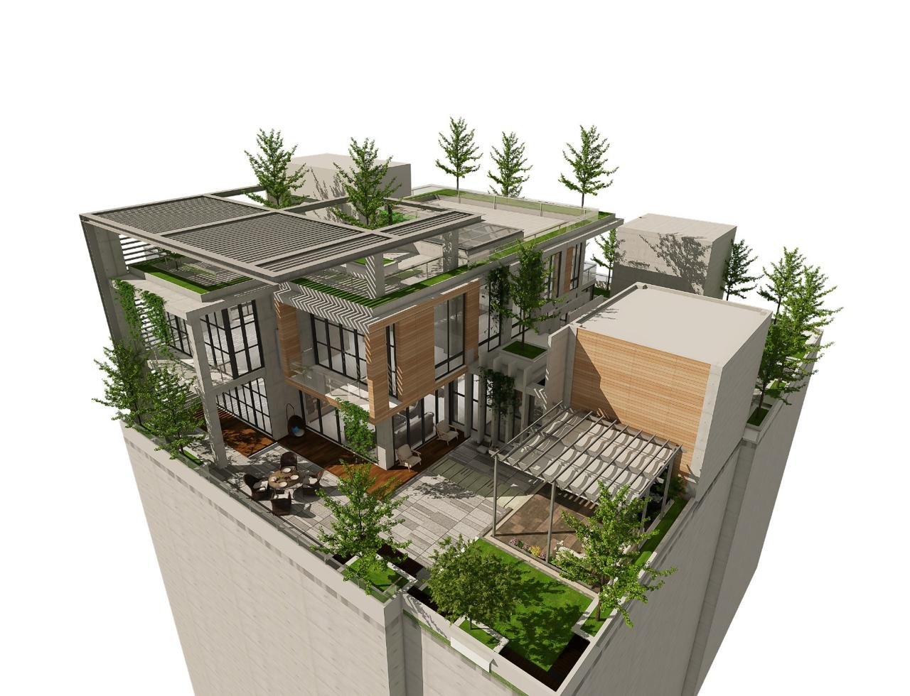 Penthouse for Sumon Saha - aerial dollhouse view of rooftop garden